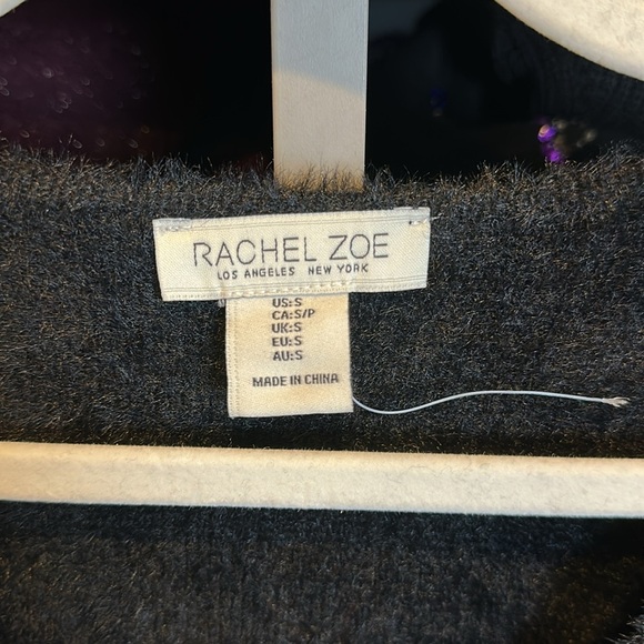 Rachel Zoe black long sleeve v neck fuzzy cardigan size S NWT - Picture 2 of 3